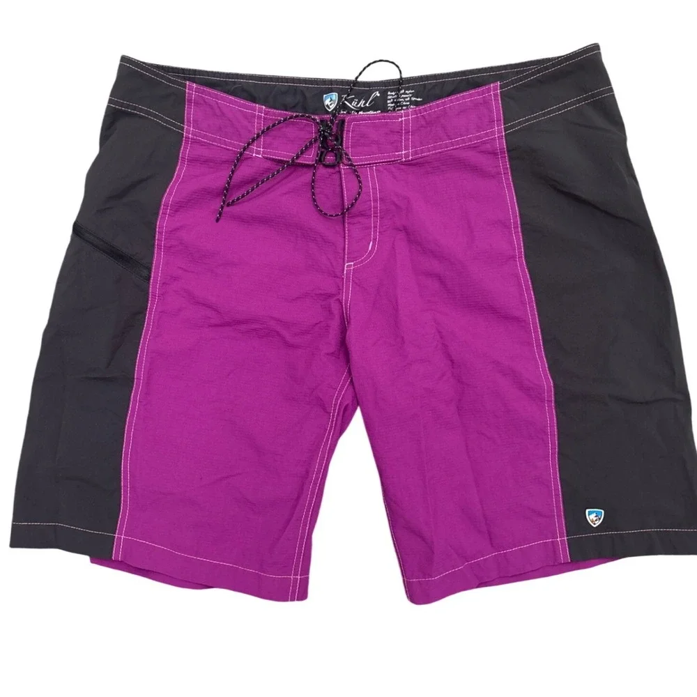 Kuhl Board Shorts Mens XL Purple Black Colorblock Lace Up Hiking Swim Trunks - Picture 1 of 7